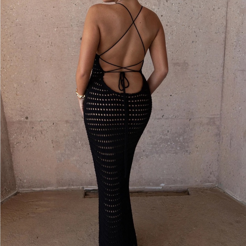 JLUXLABEL  Noir Palmas Crochet Maxi Dress